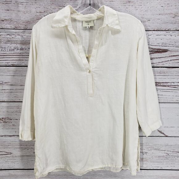 Kathleen Sommers Women's Ivory 100%Linen 3/4 Sleeve Top Size 4 - Picture 1 of 11